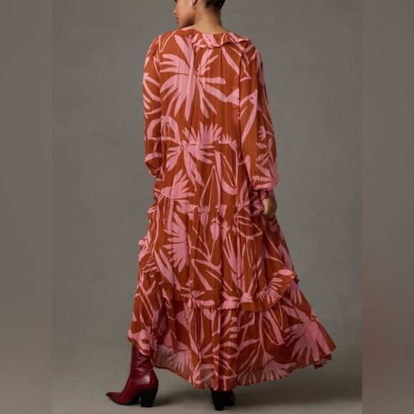 Anthropologie The Marais Printed Chiffon Maxi Dress in Medium Orange | XL | NWT - Picture 14 of 15